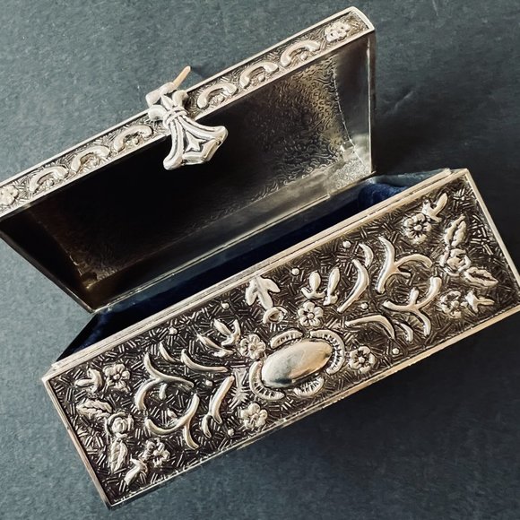 VINTAGE Silver Plated Antique Chest Jewelry Box EUC - Picture 1 of 9
